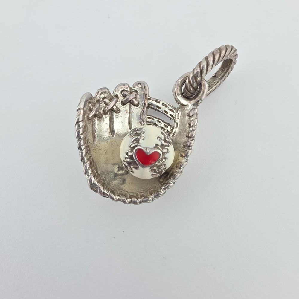 BRIGHTON 'Play Ball' Charm Baseball Glove & Ball Red Enamel Heart Silver Plated